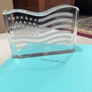 Tiffany & Co. Val St. Lambert Clear Crystal Flag Paperweight Decor